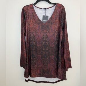 Hawalili Red and Black Design V-Neck Blouse Size 2XL NWT